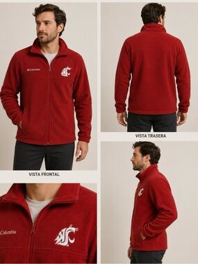 Columbia Red Full-Zip Fleece Jacket with     WSU Cougars logo size Small